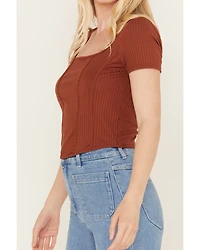 Moa Women's Ribbed Corset Style Short Sleeve Top