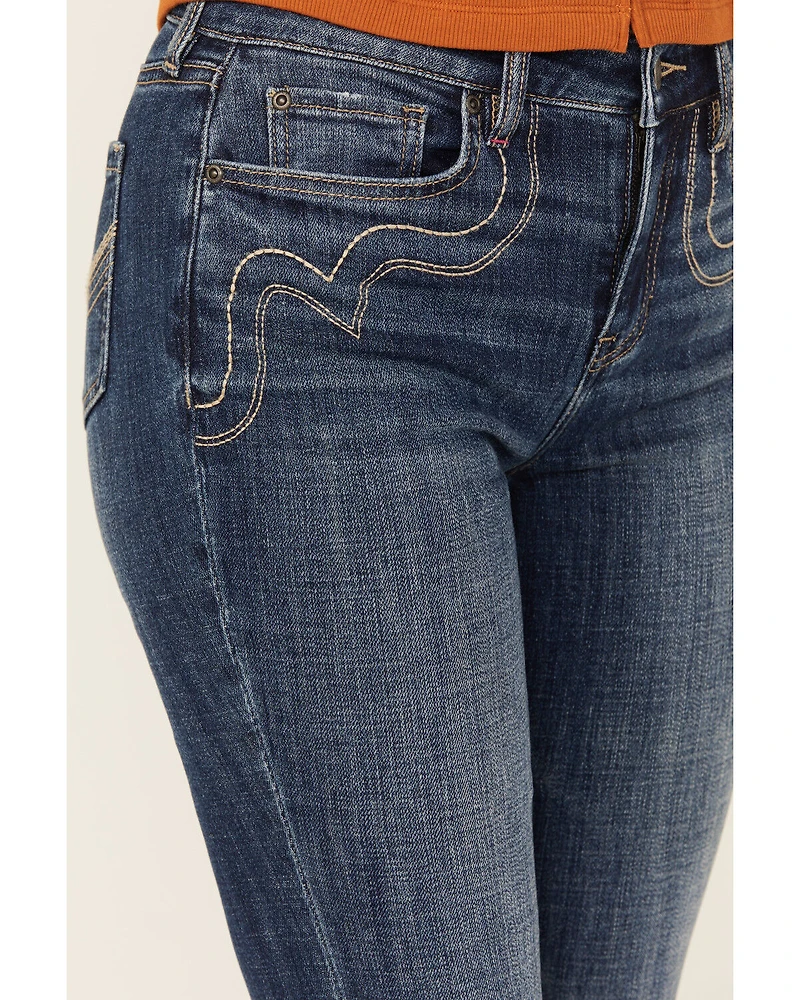 Idyllwind Women's Vistaview Medium Wash Embroidered Flare Stretch Denim Jeans