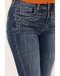 Idyllwind Women's Vistaview Medium Wash Embroidered Flare Stretch Denim Jeans