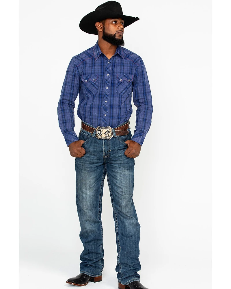 Rock & Roll Denim Men's Plaid Print Long Sleeve Western Shirt