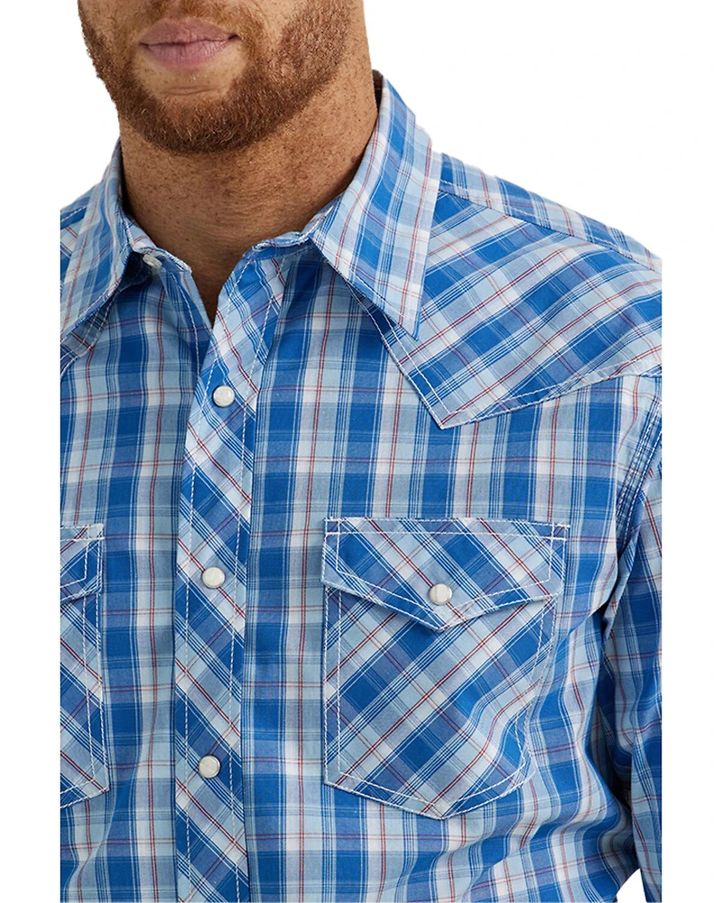 Wrangler Men's 20X Plaid Print Long Sleeve Snap Stretch Western Shirt