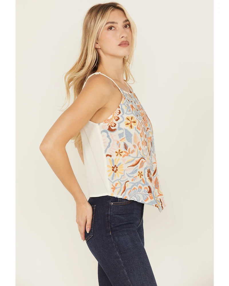 Idyllwind Women's Floral Haze Embroidered Crinkle Tank Top
