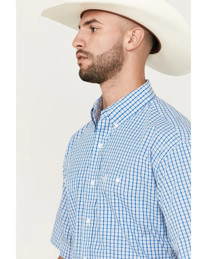 George Strait by Wrangler Men's Plaid Print Short Sleeve Button-Down Stretch Western Shirt