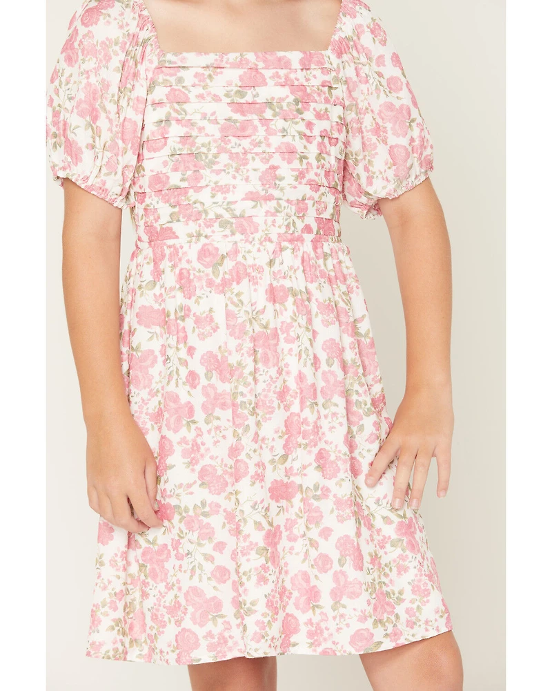 Trixxi Little Girls' Floral Print Puff Sleeve Midi Dress
