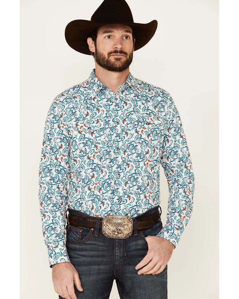 Cody James Men's City Lights Paisley Print Long Sleeve Snap Western Shirt