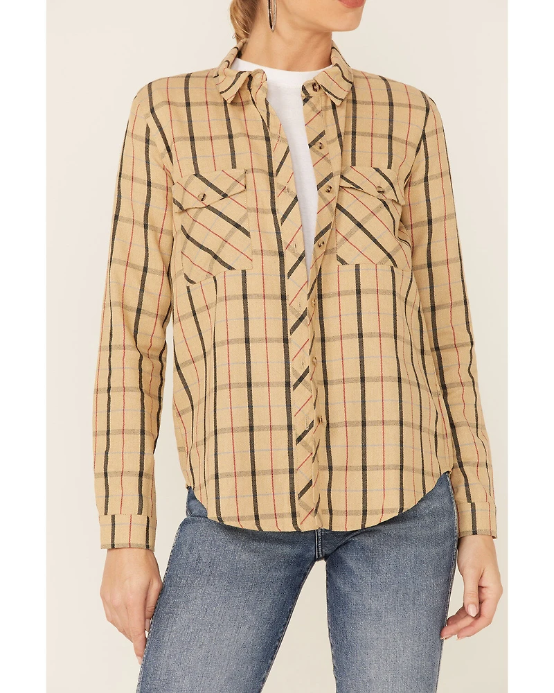 Wild Moss Women's Plaid Boyfriend Long Sleeve Woven Flannel Shirt
