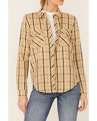 Wild Moss Women's Plaid Boyfriend Long Sleeve Woven Flannel Shirt