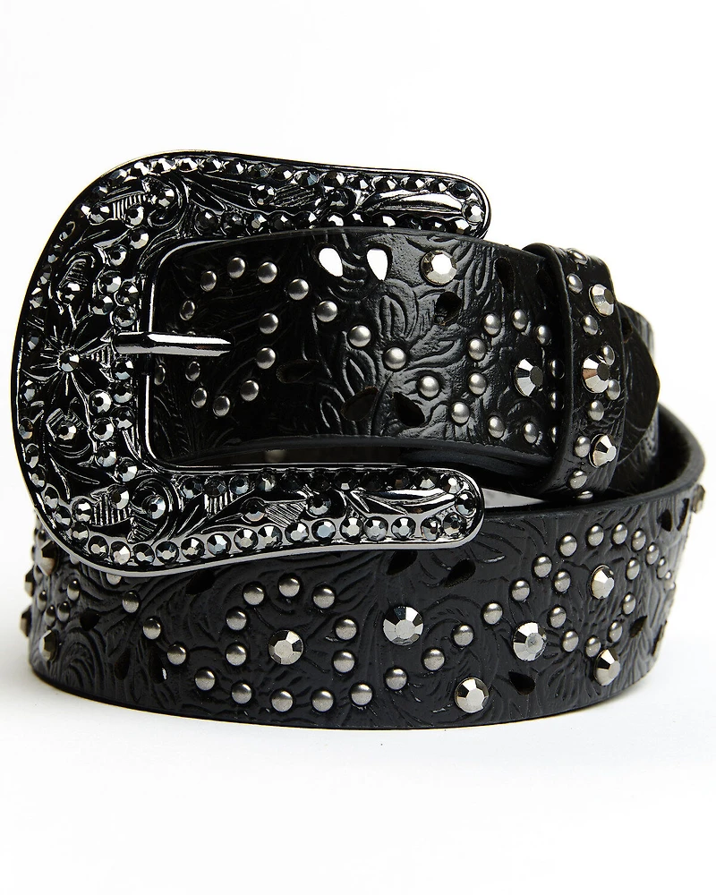 Shyanne Women's Black Floral Embossed Western Belt