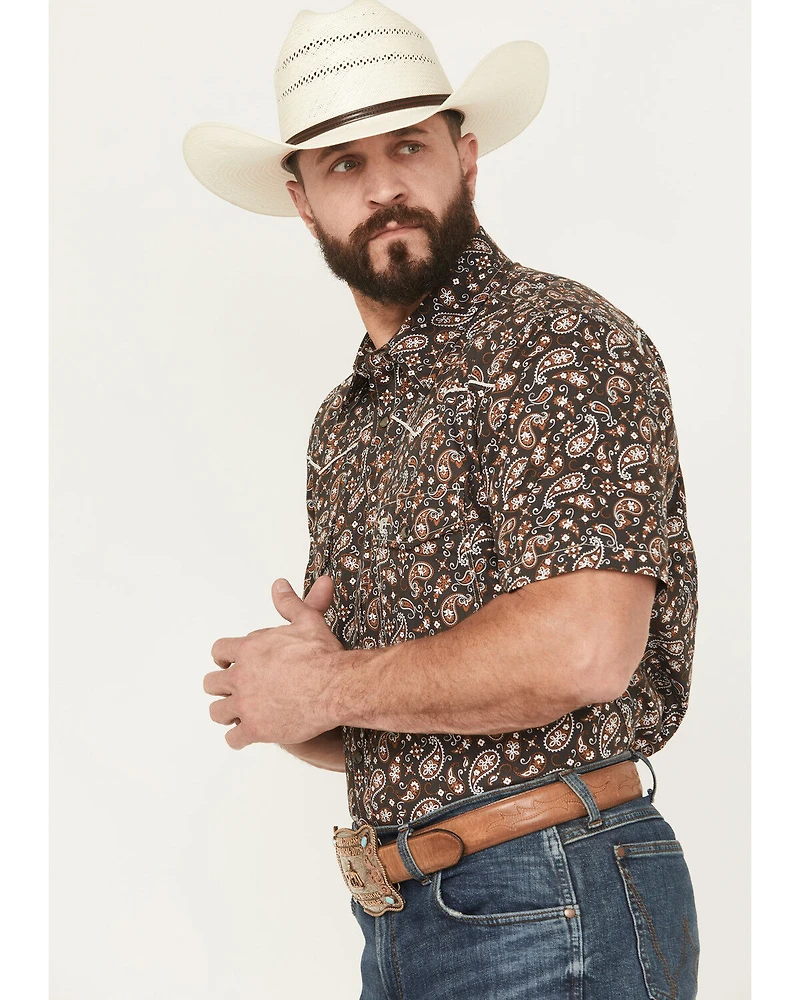 Cowboy Hardware Men's Paisley Print Short Sleeve Snap Stretch Western Shirt