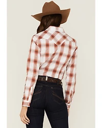 Rough Stock By Panhandle Women's Dobby Plaid Print Long Sleeve Western Pearl Snap Shirt