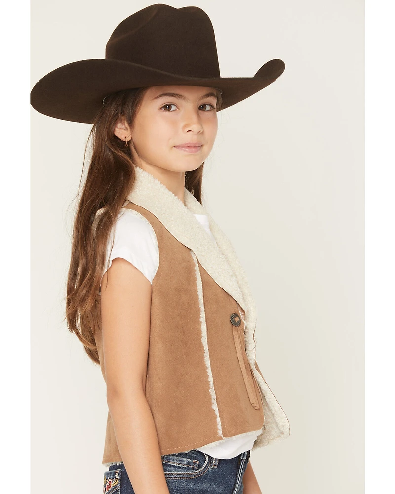 Shyanne Girls' Sherpa Lined Concho Closure Faux Suede Vest
