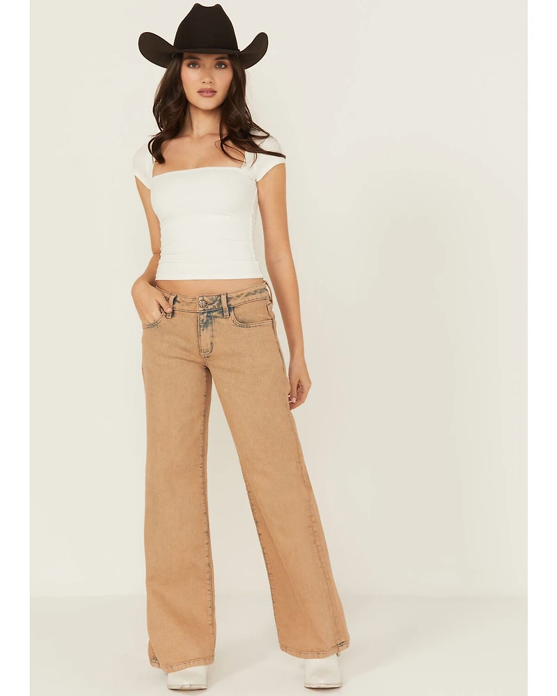 Miss Me Women's Mid Rise 32" Wide Leg Stretch Denim Jeans