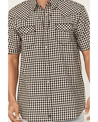 Moonshine Spirit Men's Checkers Plaid Print Short Sleeve Snap Western Shirt