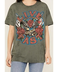 Affliction Women's Live Fast Studded Short Sleeve Graphic Tee