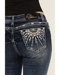 Grace LA Women's Medium Wash Dream Catcher Embroidered Mid Rise Bootcut Stretch Denim Jeans