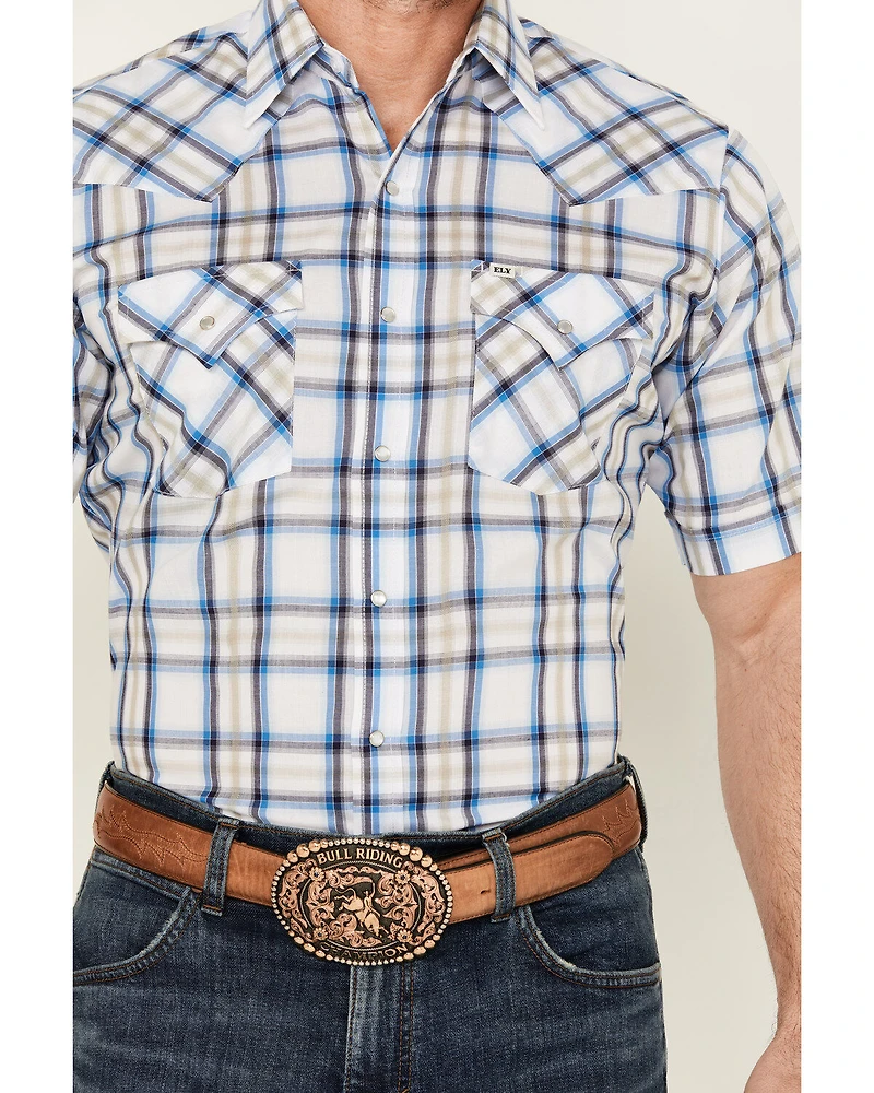 Ely Walker Men's Plaid Print Short Sleeve Pearl Snap Western Shirt