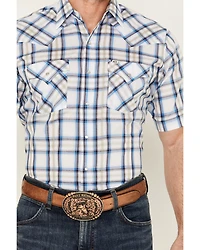 Ely Walker Men's Plaid Print Short Sleeve Pearl Snap Western Shirt