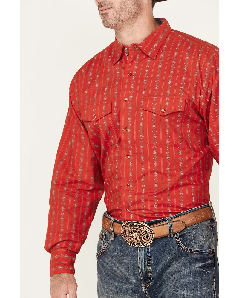 Scully Men's Skull Striped Long Sleeve Pearl Snap Western Shirt