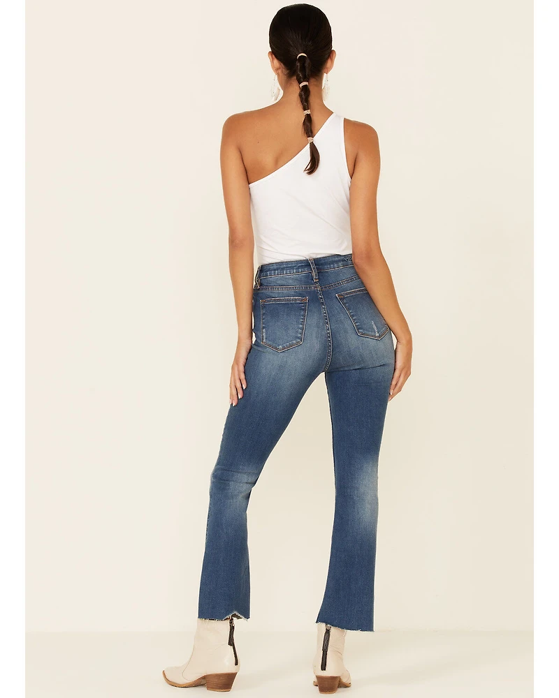 VIGOSS Women's High Rise Button Front Gwen Cropped Flare Jeans