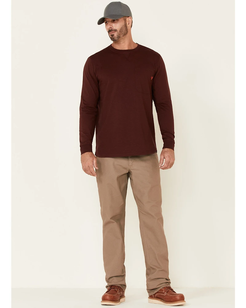 Hawx Men's Dark Red Original Pocket Long Sleeve Work T-Shirt