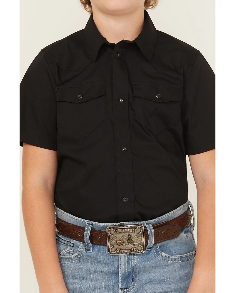 Gibson Trading Co Boys' Solid Short Sleeve Snap Stretch Western Shirt