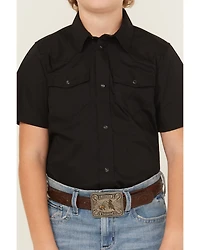 Gibson Trading Co Boys' Solid Short Sleeve Snap Stretch Western Shirt