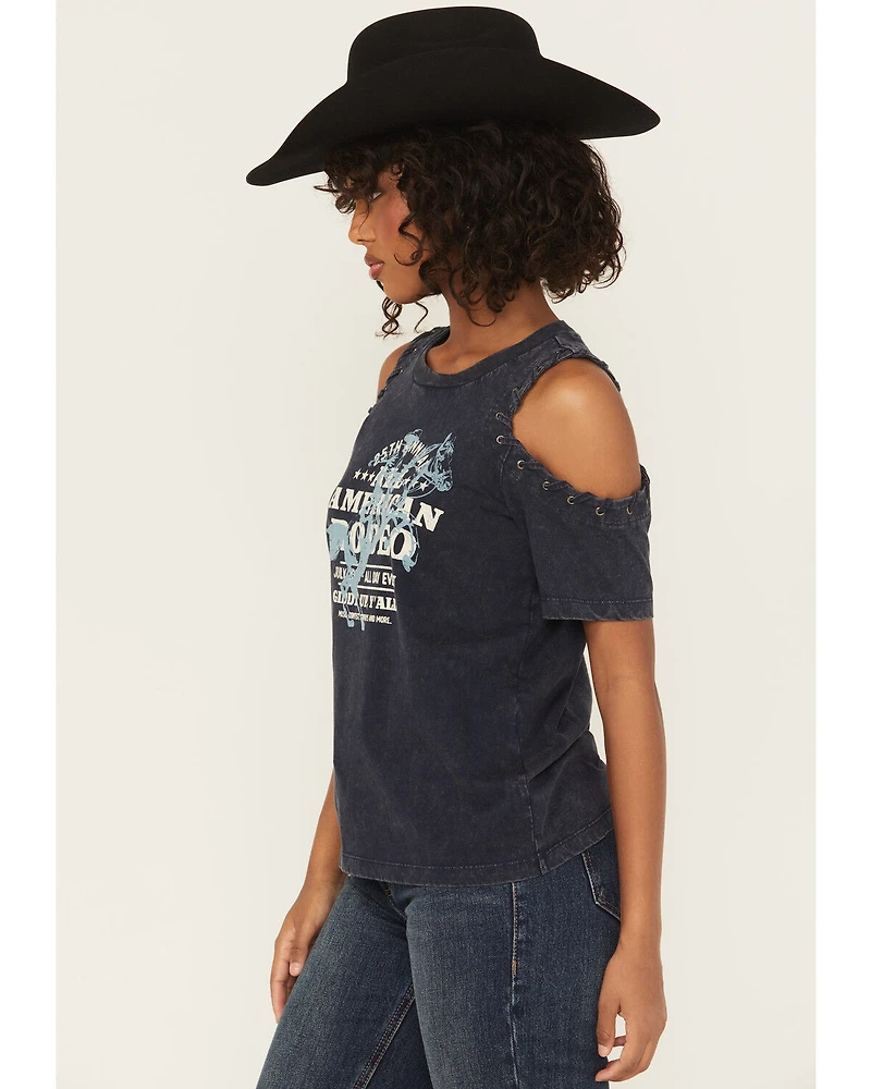 Shyanne Women's All American Rodeo Cold Shoulder Short Sleeve Graphic Tee