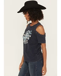 Shyanne Women's All American Rodeo Cold Shoulder Short Sleeve Graphic Tee