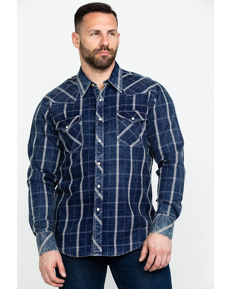 Rock & Roll Denim Men's Crinkle Plaid Long Sleeve Western Shirt