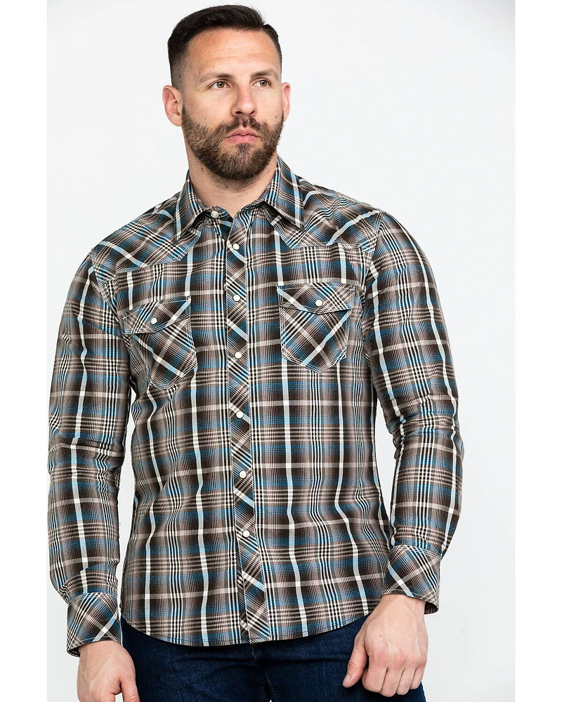 Rock & Roll Denim Men's Plaid Print Long Sleeve Snap Western Shirt