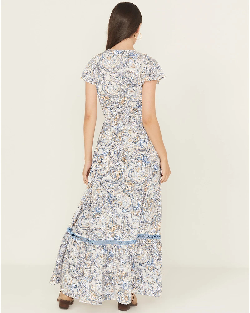 Beyond The Radar Women's Paisley Print Short Sleeve High-Low Dress