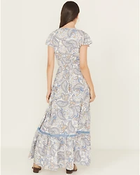 Beyond The Radar Women's Paisley Print Short Sleeve High-Low Dress