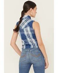 Idyllwind Women's Plaid Print Embroidered Front Sleeveless Snap Western Shirt