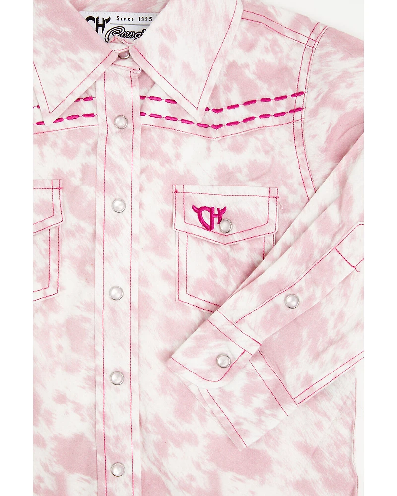 Cowgirl Hardware Toddler Girls' Cowhide Print Long Sleeve Snap Western Shirt