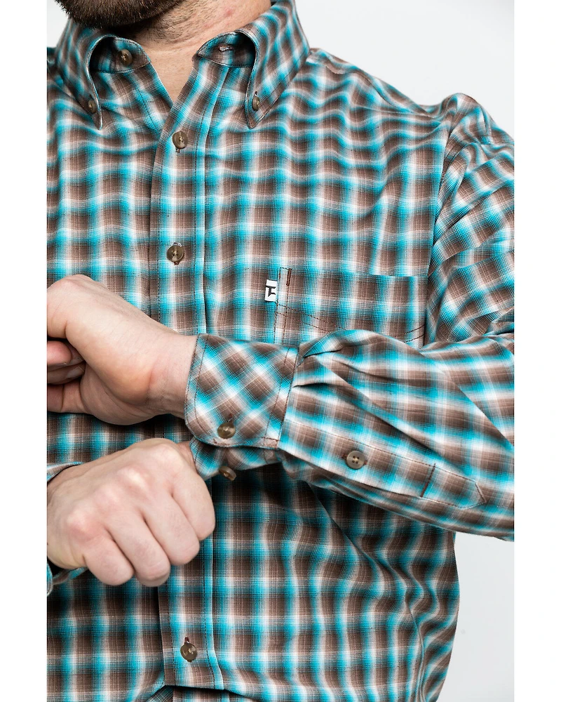 Tuf Cooper Men's Competition Brown Check Plaid Long Sleeve Western Shirt