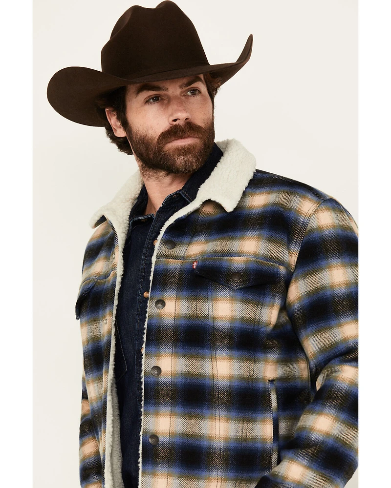 Levi's Men's Plaid Print Sherpa Lined Trucker Jacket
