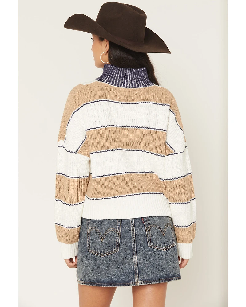 Elan Women's Striped Half Zip Sweater