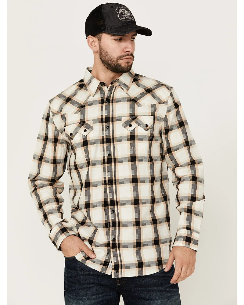 Moonshine Spirit Men's Crescendo Plaid Print Long Sleeve Snap Western Shirt
