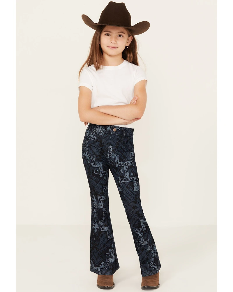 Shyanne Little Girls' Dark Wash Allover Printed Flare Jeans