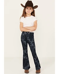 Shyanne Little Girls' Dark Wash Allover Printed Flare Jeans
