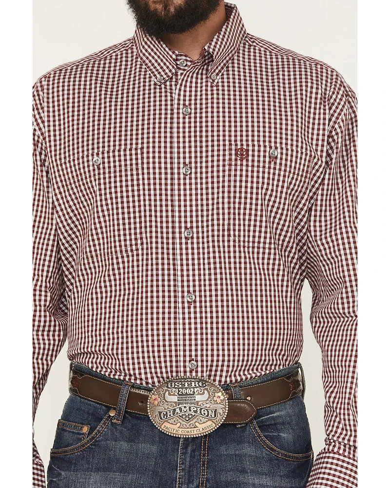 George Strait Wrangler Men's Checkered Long Sleeve Button-Down Stretch Western Shirt