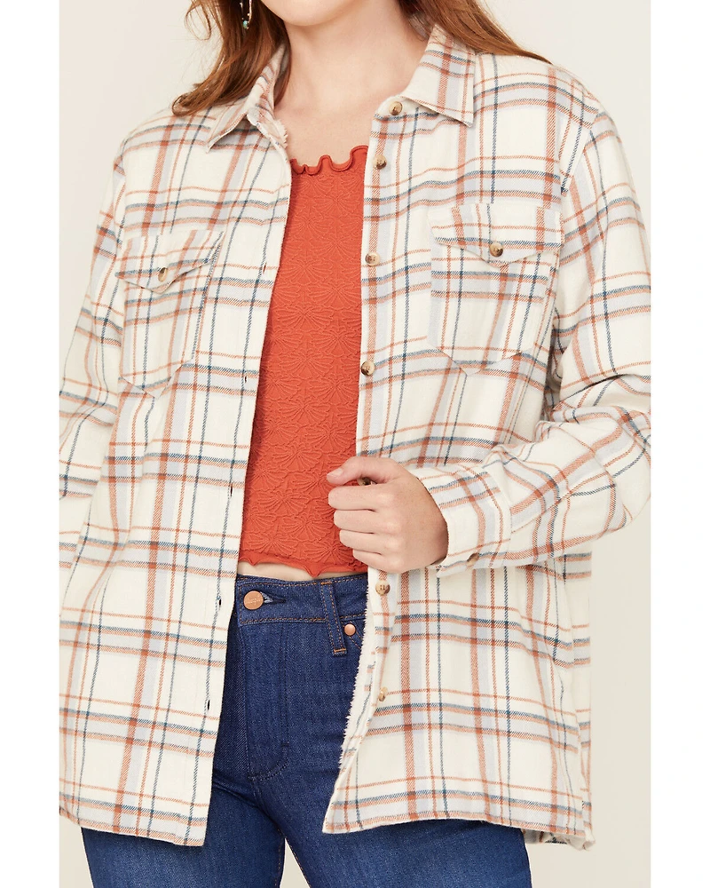 Ely Walker Women's Plaid Print Sherpa Lined Button-Down Shacket