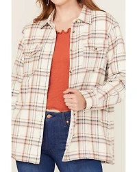 Ely Walker Women's Plaid Print Sherpa Lined Button-Down Shacket
