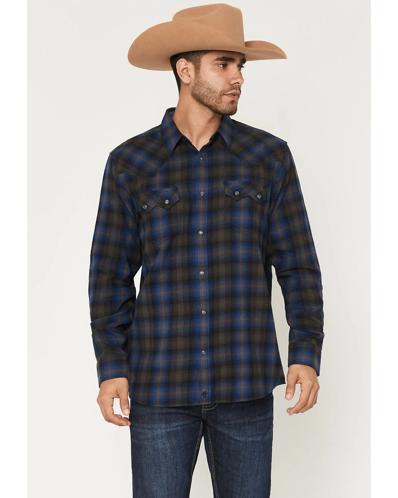 Moonshine Spirit Men's Stage Light Plaid Print Long Sleeve Snap Flannel Shirt