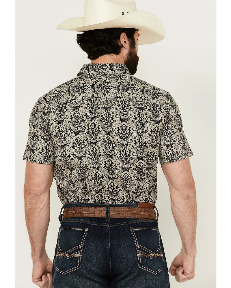 Gibson Men's Queen of Spades Medallion Print Short Sleeve Button-Down Western Shirt