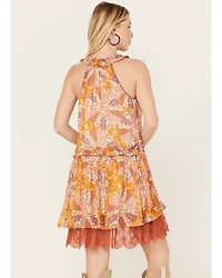 Miss Me Women's Floral Print Lace Sleeveless Mini Dress