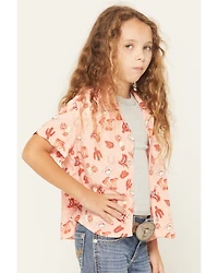 Wrangler Girls' Conversation Print Short Sleeve Snap Western Shirt