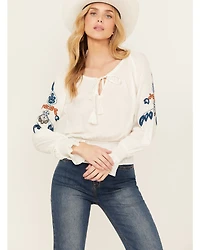 Shyanne Women's Challis Embroidered Long Sleeve Blouse