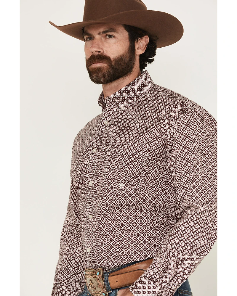 Roper Men's Amarillo Geo Print Long Sleeve Button-Down Stretch Western Shirt