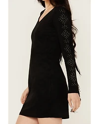 Idyllwind Women's Lois Studded Long Sleeve Fringe Mini Dress